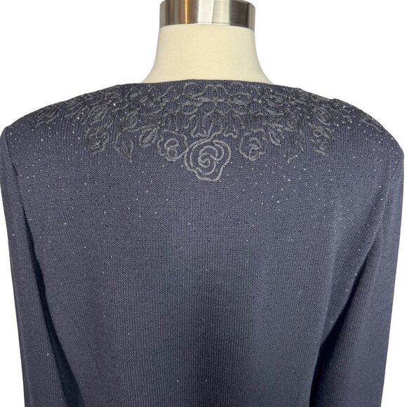 St. John Evening Black Embroidered Rhinestoned Wool Blend Formal Cardigan Sz 14 - Picture 8 of 13